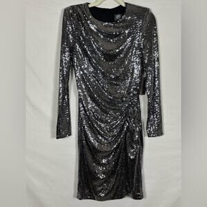 NWT Vince Camuto Shimmering Silver Long Sleeve Cocktail Dress- Size 8